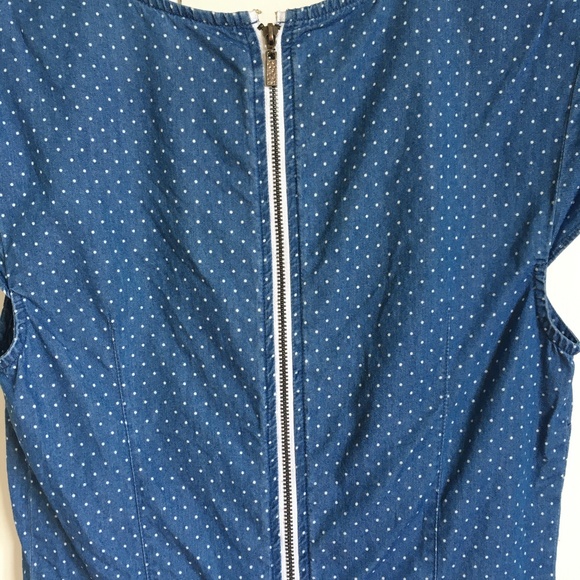 Kensie Chambray Polka Dot Peplum Retro Pin-Up Top S - Picture 7 of 13